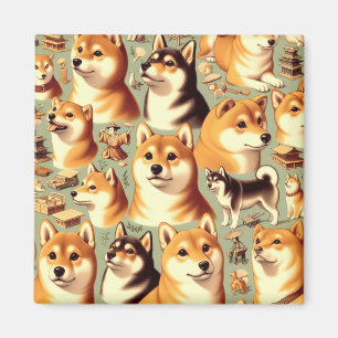 Íman Vintage Shiba Inu - Padrão sem costura