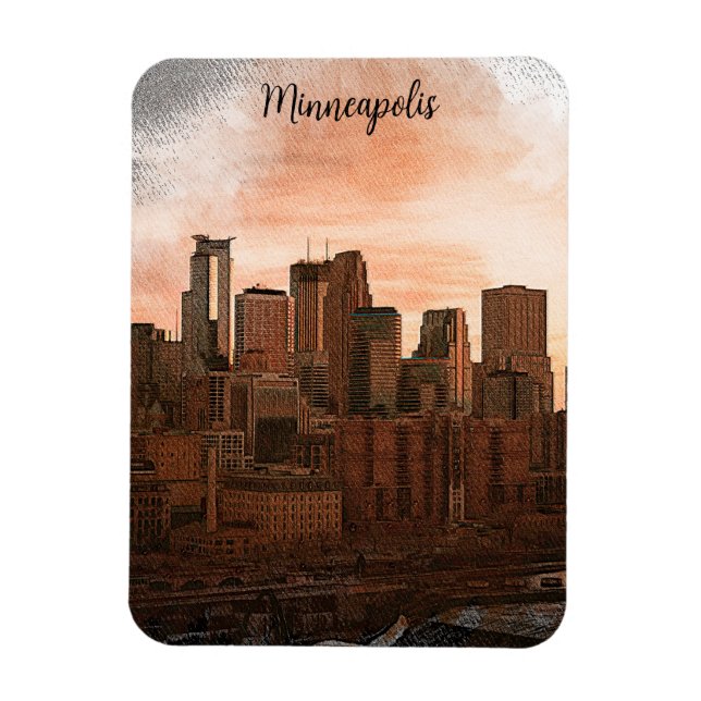 Íman Vintage Skyline Minneapolis Minnesota (Vertical)