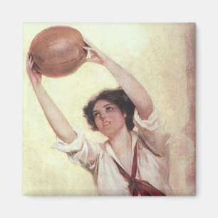Íman Vintage Sports, Woman Basketball Player with Ball