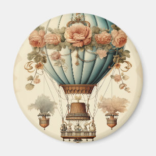 Íman Vintage Steampunk Floral Blue Balão de Ar Quente