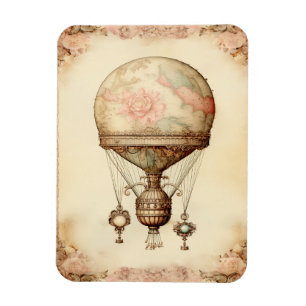 Íman Vintage Steampunk Floral Hot Air Balloon
