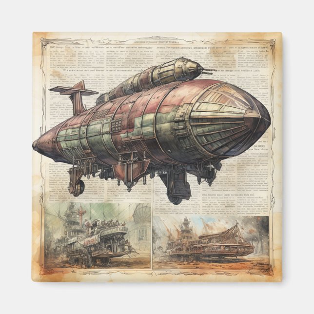 Íman Vintage Steampunk Zeppelin (6) (Frente)