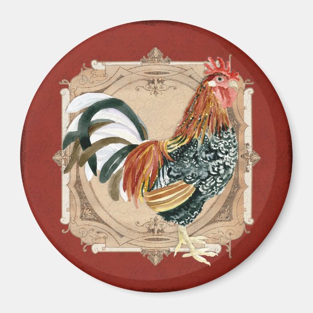 Íman Vintage Style Country Rustic Rooster Francês (Frente)