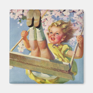 Íman Vintage Swing, Rapariga Balançando em Árvore Child