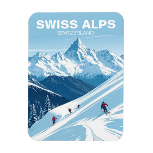 Íman Vintage Swiss Alps Skiting Suiça