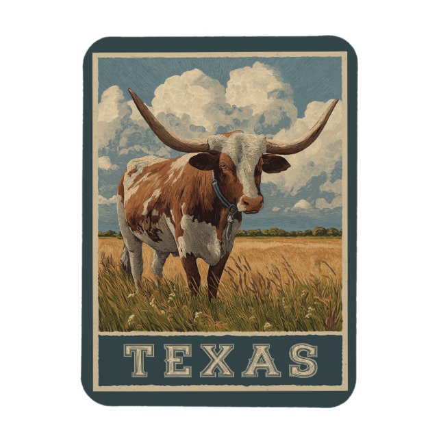 Íman Vintage Texas Longhorn Bull Viagem (Vertical)