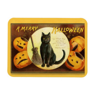 Íman Vintage Uma Feliz De Gato Negro De Halloween