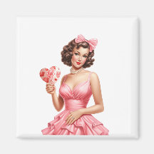 Vintage Valentine Pin-Up Girl with Heart Fan