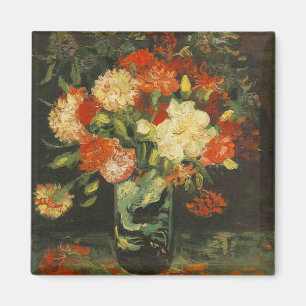 Íman Vintage Van Gogh Flói Vaso Vermelho com Cravos