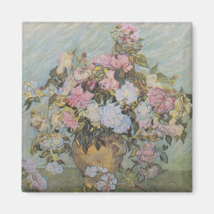 Íman Vintage Van Gogh Vase com Rosas Rosa