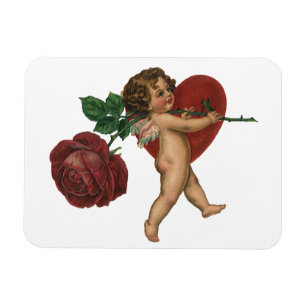 Íman Vintage Victorian Dia de os namorados Cherub e Ros