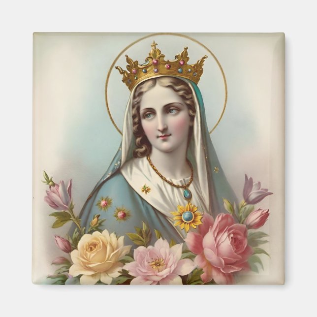 Íman Vintage Virgem Floral Mary Magnet, Católica (Frente)