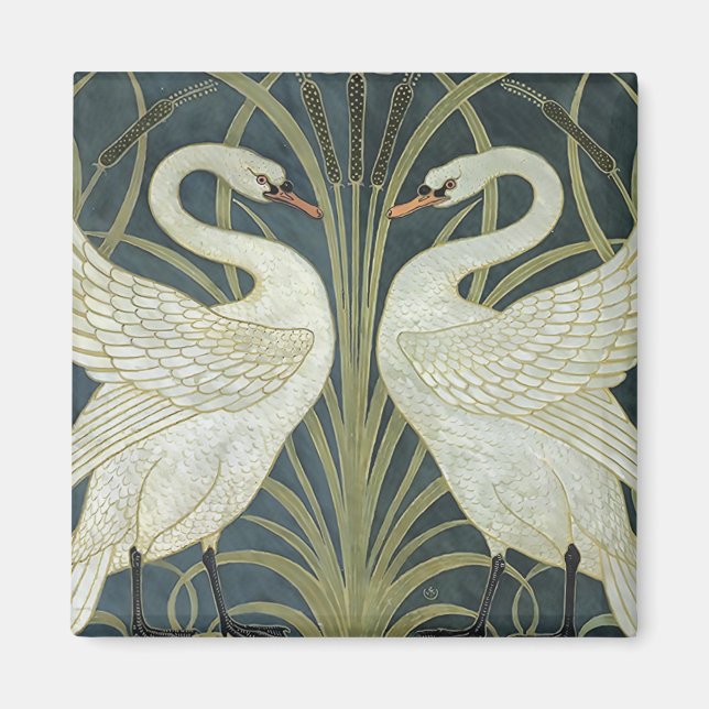 Íman Vintage Walter Crane Swan Rush e Iris (Frente)