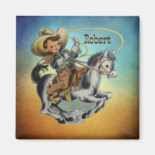 Íman Vintage Western Cowboy Em Cavalo Com Corda
