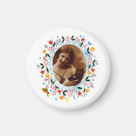 Íman Vintage Whimsical Floral Frame Cat Foto