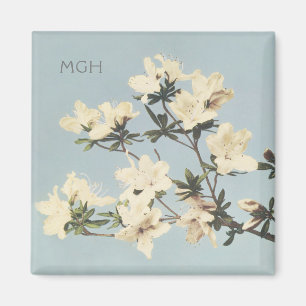 Íman Vintage White Cream Azalea Flores Monograma Magnet