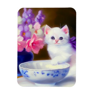Íman Vintage White Kitten com Fita Roxa