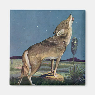 Íman Vintage Wild Animal, Wolf Howling na Lua