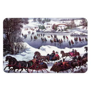 Íman Vintage Winter Scene. Imagem do Presente de Natal
