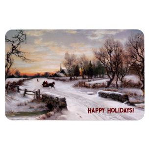 Íman Vintage Winter Scene. Magneta de presentes de Nata