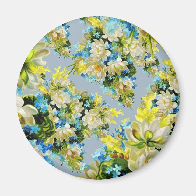 Íman Vintage Yellow Flowers Floral Pattern (Frente)