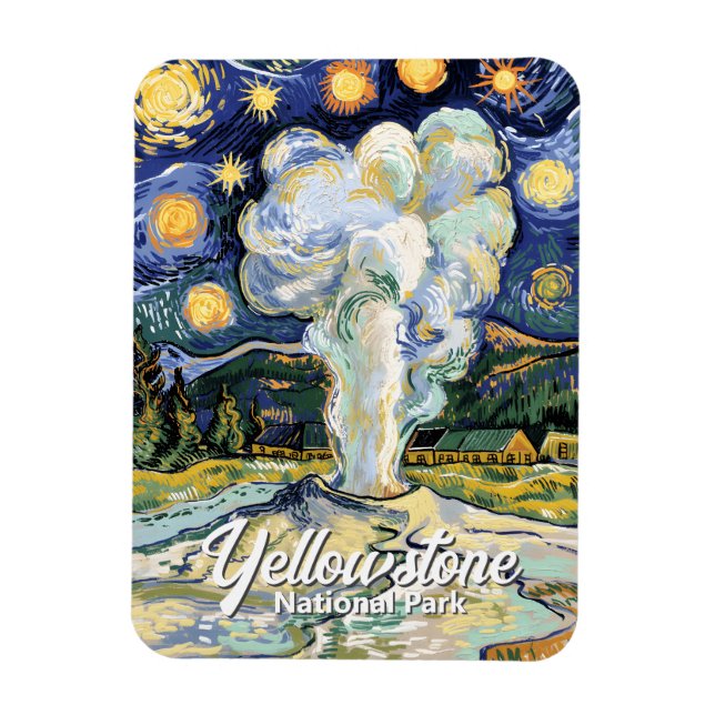 Íman Vintage Yellowstone Old Faithful Estilo Van Gogh (Vertical)