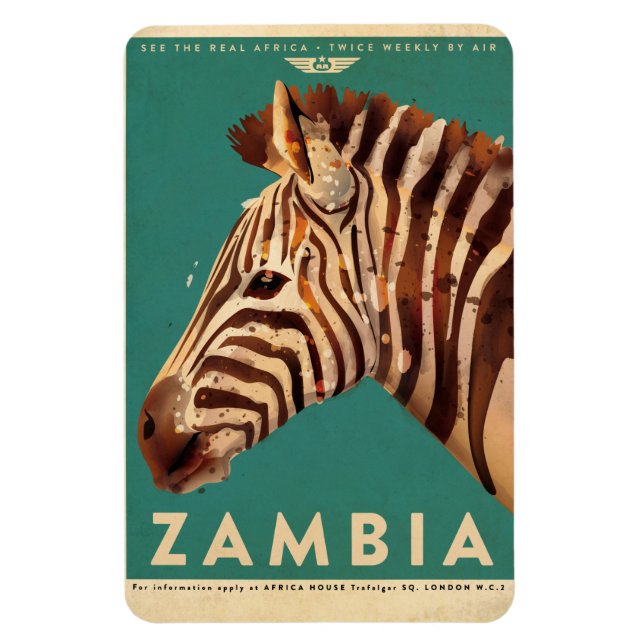 Íman Vintage Zambia Zebra Viagem (Vertical)