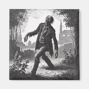 Íman Vintage Zombie Etching Horror Spooky Unmorto