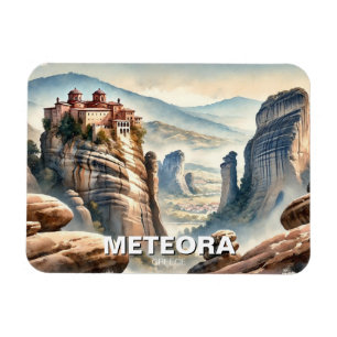 Íman Vintagem de Paisagem da Grécia de Meteora
