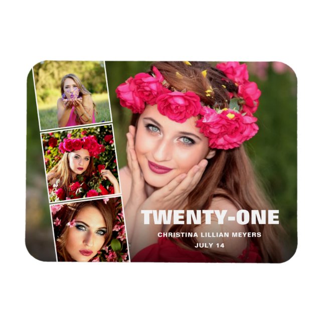 Íman Vinte e Primeira Colagem de Fotos Feliz Aniversári (Horizontal)