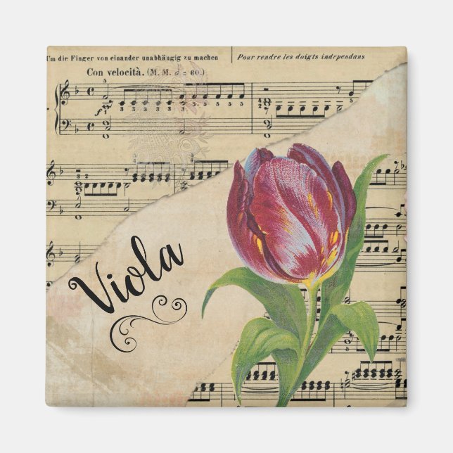Íman Viola Elegant Tulip Vintage Sheet Music (Frente)