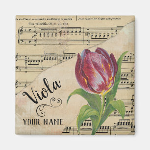Íman Viola Tulip Vintage Sheet Music Personalizada