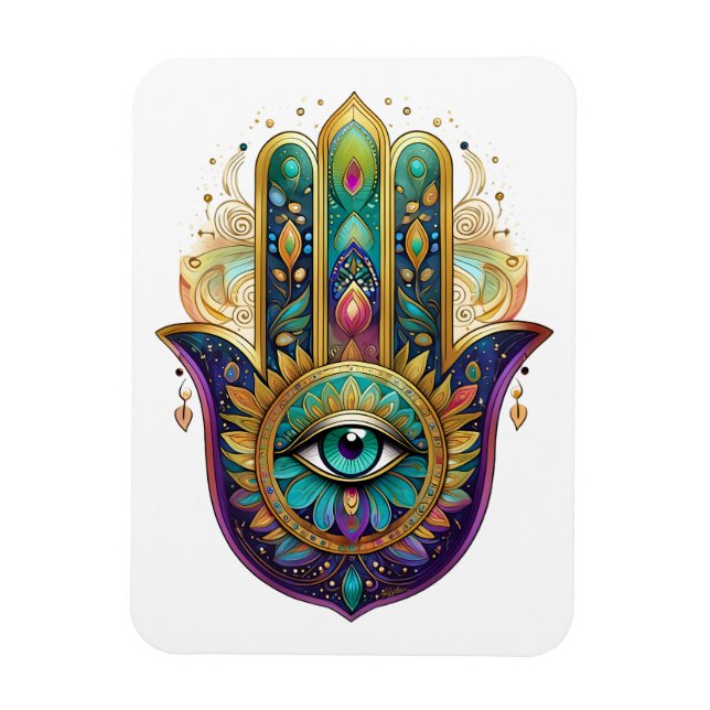 Íman Violet Green Gold Petals Hamsa Turquoise Third Eye (Vertical)