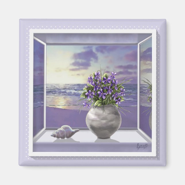 Íman violetas em vidro luar (Frente)