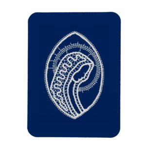 Íman Virgem Abençoada Maria, renda branca, azul marinho