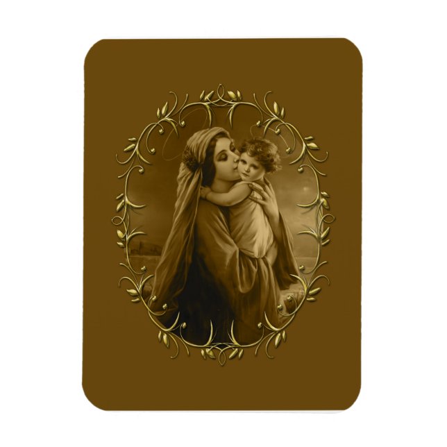 Íman Virgem Maria com Criança Jesus, Dourada Design da  (Vertical)