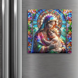 Íman Virgem Maria e Bebê Jesus Vidro Mantido
