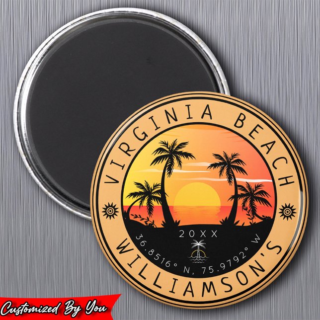 Íman Virginia Beach USA Retro Sunset Souvenirs 60s (Criador carregado)