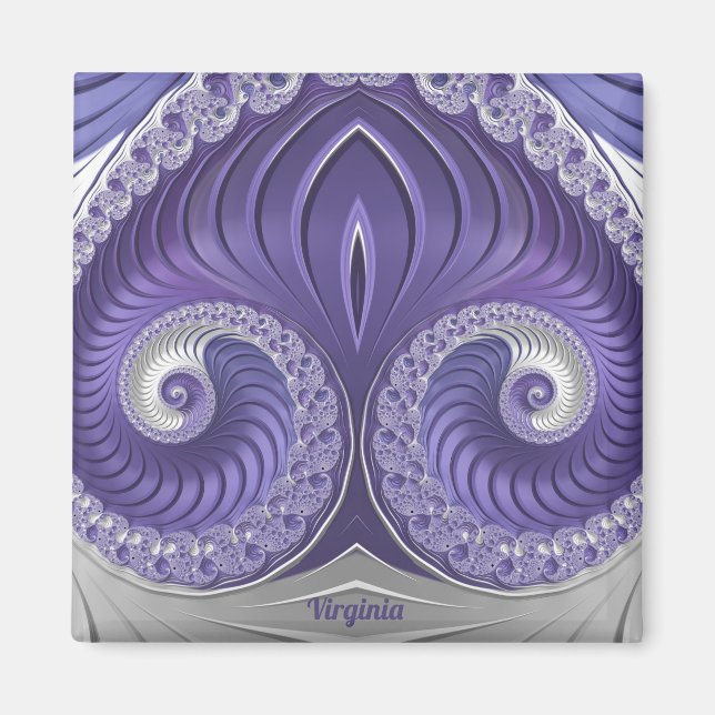 Íman VIRGINIA ~ Padrão Abstrato ~ Cinza Roxo Branco ~ (Frente)