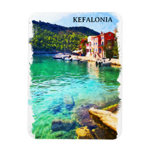 Íman Vista Costeira de Grécia de Kefalonia com Aquarela