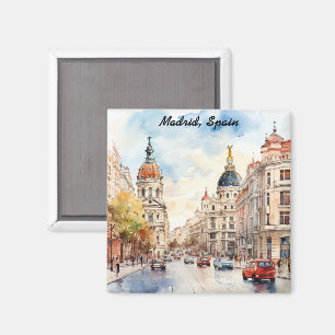 Íman Vista da Cidade de Madrid Espanha Pintura em Aquar