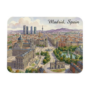 Íman Vista da Cidade de Madrid Espanha Pintura em Aquar
