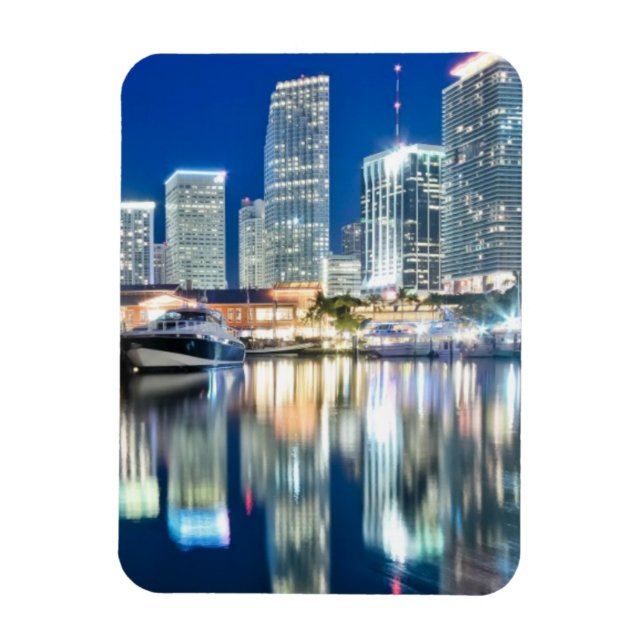 Íman Vista do horizonte com reflexo na água, Miami (Vertical)