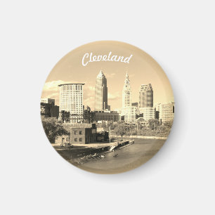 Íman Vista Ensolarada do Rio em Sepia Cleveland