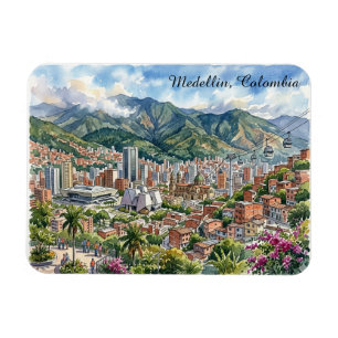 Íman Vista panorâmica de Medellín, Colômbia Arte em Aqu