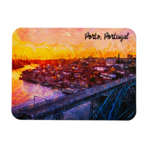 Íman Vista Panorâmica em Aquarela do Porto Portugal 