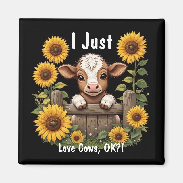 Íman Vitelo sobre cerca cercada por girassóis (Frente)