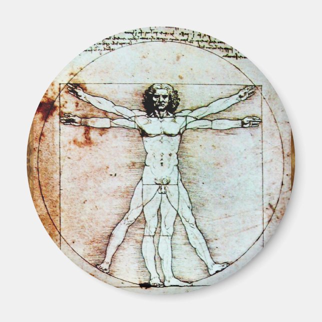 Íman VITRUVIAN MAN , Antiquado BURACO Castanho (Frente)