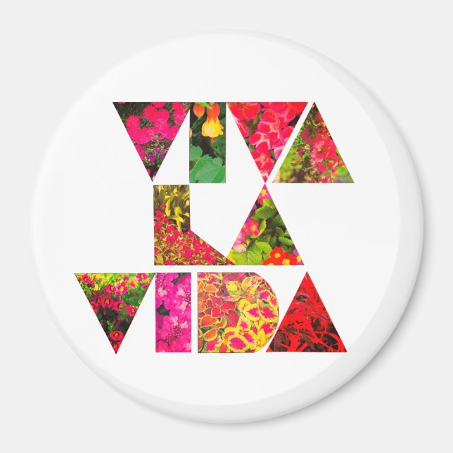 Íman VIVA LA VIDA White Floral Letters Round (Frente)