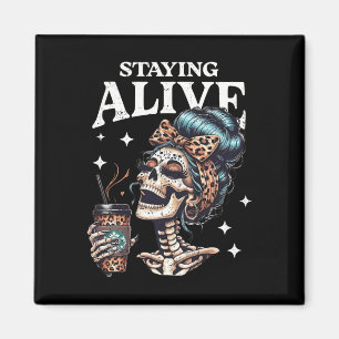 Íman Vivo Skeleton Halloween Leopard Messy Bun Mulheres
